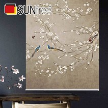 먼지없는커튼 나비 주름 화이트 암막 중국 고전 스타일 롤러 블라인드 연꽃 새 인쇄 정전