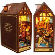 Spilay 스필레이 DIY 인형의 집 미니어처 책 누크 조립 키트 빛 3D 나무 퍼즐 책장 삽입 장식 어른 친구 애인 생일 선물 모델 빌드-크리에이티브 키트(TC16), 반딧불이 숲