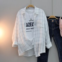 마인 체크 거즈 롤업 셔츠 빅사이즈 오버핏 긴팔남방 여름남방 시원한남방 햇빛차단