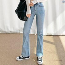 티데일리 기프트 스판 부츠컷 데님 팬츠 여성용 밑단 컷팅 밴딩 청바지