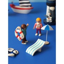 우드 마블 미니어처 휴가 여름 파라솔 썬베드 튜브 배 장식 데코소품 장식소품 인형, 배+노2개