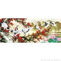 행운 매화꽃 두루미 명화 비즈페인팅 보석십자수 풍수 재물운 건강 장수 DIY 큐빅 공예 구슬십자수, 80x40cm