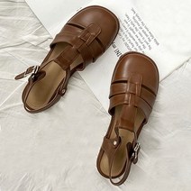 앞막힌샌들 글래디 스트랩 둥근 발볼편한 플랫 샌들