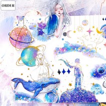 어린왕자 깃털 소녀 고래 금박 다꾸 스티커 10종, 1. 깃털 (ST-761), 선택:1. 깃털 (ST-761)