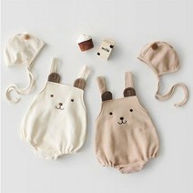 폼폼 멜빵 유아 바디슈트 2종세트 66-100 수트 동물얼굴 복 면 애기 신생아 아기 모자