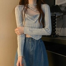 [랜덤플레이] 초커넥 언발 크롭 레이어드 티