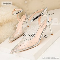 하이힐 투명 일자 스트랩 샌들 스틸레토 힐 펀칭 여성화 뉴타임즈 X986W800