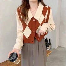 가을옷 브이넥 민소매 나시 버튼 숏 와이드 루즈핏 블랙 퀼팅 체크 니트 가디건 베스트 조끼 여성