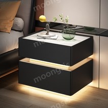 뭉시크 스마트테이블 충전 사이드 협탁 거실 보조 침대, 50x40x61cm, 블랙 더블수납 센서 램프 무선충전