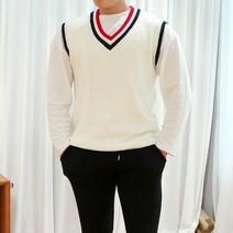 워너빅 남자 빅사이즈 오버핏 브이넥 배색 베스트 니트 조끼