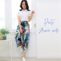 플라워 꽃무니 와이드팬츠 밴딩 통바지 쉬폰바지 여름바지 면통바지