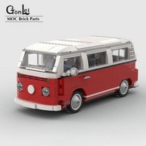 선물 T1 Doka 트레일러 버스 픽업 호환 10220 기술 VW T2 캠퍼 밴 빌딩 블록 자동차 모델 벽돌 21001 완구, T1 Bus Red+PDF Guide by Email