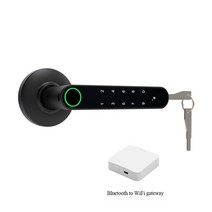 무타공 안면인식 디지털 도어락 푸시풀 지문 얼굴 손잡이 도어록 tuya app phone remote control smart biometrics 암호 단일 래치 실내 나무, 게이트웨이가 있는 검은색