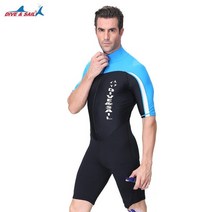 DIVESAIL 1.5MM 네오프렌 잠수복 남성 여성 긴반팔 트렁크 원피스 잠수복 수영 점프 슈트 서핑 래쉬 가드, 반팔 블루, S