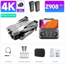 Z908 프로 미니 드론 4k 프로페셔널 헬리콥터 원격 제어 쿼드콥터 RC 장애물 회피, 07 Gray 4K 2B
