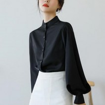 F09114 깔끔 풍성한 볼륨 소매 하이넥 블라우스 BL