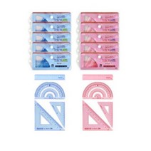 아이비스 삼각자 각도기 2종 x 5p 세트 2 11888, 핑크 + 블루, 2세트