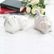 테이블 장식 도자기 고양이 저금통 조형물 소품 아이선물 화분 미니어처 저축 홈데코, 1개, 화이트