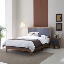 퍼니홈 아델 LED 조명 Q 침대 프레임 원목 퀸 SS, 화이트