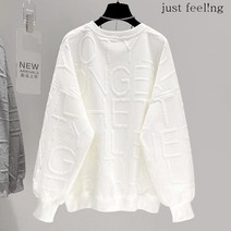 just feel!ng 여성 봄 가을 캐주얼 맨투맨 이니셜 커플 티셔츠 라운드넥 긴팔 상의 트레이닝티