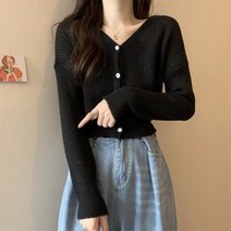 케익 브레스트 브이넥 간절기 숏 크롭 긴팔 니트 가디건 S272
