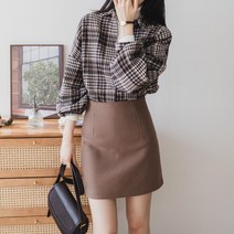 여자 체크 빈티지 플란넬 퍼프 벌룬 루즈핏 남방 셔츠