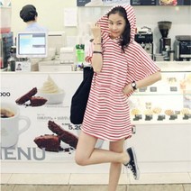 오너클랜 여자 루즈핏 잔스프라이트 후드 반팔 미니 원피스