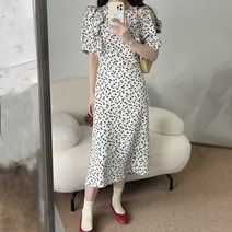 패스타임 여성 여름 플라워 꽃무늬 소매퍼프 프릴 쉬폰 라운드넥 롱 원피스 드레스 데이트 하객룩