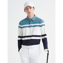 [빈폴골프] 남성 라이트 그린 보더 스트라이프 기모 칼라 티셔츠 BJ2941B10L