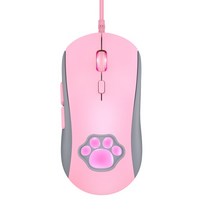 게이밍마우스 게임용 컴퓨터 RGB Wired Illumination Mouse with Cute Cat Paw 6 Levels Adjustable 7200 D, 02 분홍색, 한개옵션1