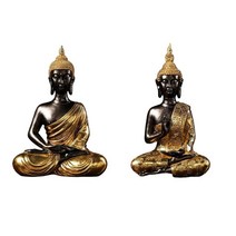 2x 고대 불상 불교 수제 인형 조각 정원, 수지, 구리+황금