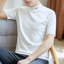 JUMING# 여름 남자 반팔 티 슬림 가을 반폴라 니트 얇은
