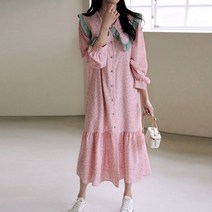 여성용 프릴카라 배색 셔링 원피스