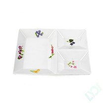 플라워 꽃무늬 혼수 플레이트 직사각나눔접시 (대) 식기 그릇 접시, 기본