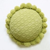 뜨개실 테슬 소파쿠션 그린 등쿠션 원형방석, 03.연두색 해바라기 - 약 50cm