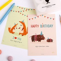 디자인아지트 [주문제작]엽서 생일 숲속친구들, 곰, 1개