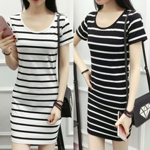 아로하스타일 스트라이프 반팔 미니 원피스 스판원피스