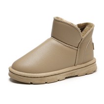 MH 2023 새로운 스노우 부츠 여성용 짧은 튜브 두꺼운 스노우 코튼 부츠 유행 따뜻한 라운드 발가락 플랫 코튼 신발 여성