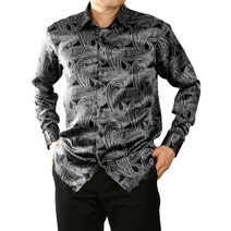 이럭셔리클럽 BS 페이즐리 에스닉 공단 실크 셔츠 DS200449