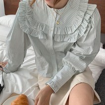 [랜덤플레이] 프릴 소매 포인트 허리 슬림 셔츠 블라우스