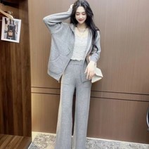 여성 후드 니트 셋업 홀가먼트 상하 세트 가을 겨울 베이직 투피스