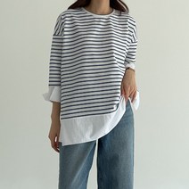 박시 스트라이프 커프스 티셔츠(3col)
