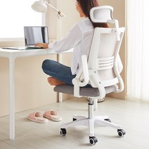 허리 편한의자 회의실 책상 팔걸이 목받이 메쉬 의자, 03 헤드형 쿠키(블랙)프레임 - 그레이방석