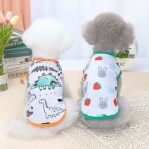 펫라이엇 1+1 강아지옷 고양이옷 프린팅 나시 티셔츠 실내복 외출복 S-XL, 세트_공룡+딸기