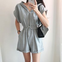 요시아나 [당일발송] 스타일리쉬 쿠우모 후드 숏 점프수트 -2컬러