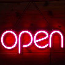 OPEN 조명 오픈 카페 가게 개업선물 간판 네온 LED 조명 네온사인 글귀 전광판 모던 심플 영업용 업소용, F.로즈 컬러에 3M 라인 밴드 스위치 전원