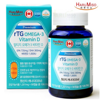 하루미소 캐나다 프리미엄 알티지 오메가3 클린10+ 사은품 비린내안나는 장용캡슐 rTG EPA DHA 혈행 기억력 콜레스테롤 정제어유100% 멸치 엔쵸비 눈건강 임산부 남성 여성, 1200mg, 90캡슐