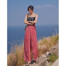 해변원피스 바캉스룩 여행복 보헤미안 에스닉 스타일 스플릿 와이드 레그 팬츠 여름 쉬폰 질 여성용 휴가