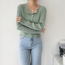 여성 스퀘어넥 골지 간절기 가을 니트티 겸 긴팔 가디건