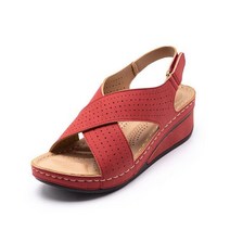 웨지힐샌들 여성 샌들 여름 할로우 웨지 샌들 여성 캐주얼 플러스 사이즈 43 여성 신발 socofy Retro Sandalis woman